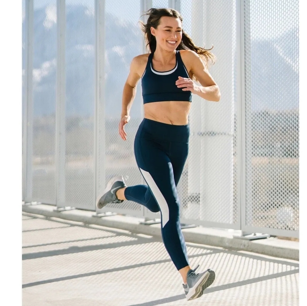 EUC ZYIA Active Bare Primo Mesh Panel Leggings Blue and White Size 4 - Picture 2 of 10